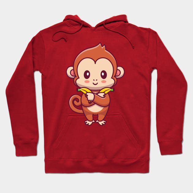 Cute Monkey Holding Banana Hoodie by Catalyst Labs